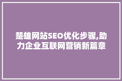 楚雄网站SEO优化步骤,助力企业互联网营销新篇章