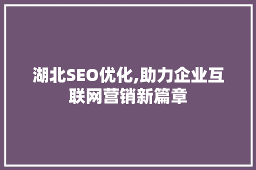 湖北SEO优化,助力企业互联网营销新篇章