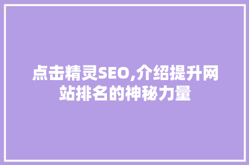 点击精灵SEO,介绍提升网站排名的神秘力量