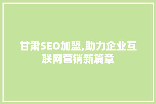 甘肃SEO加盟,助力企业互联网营销新篇章