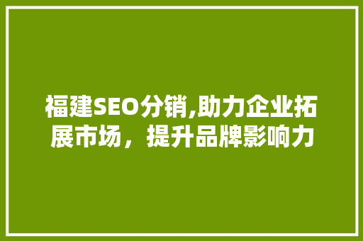 福建SEO分销,助力企业拓展市场，提升品牌影响力