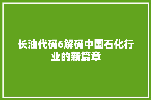 长油代码6解码中国石化行业的新篇章