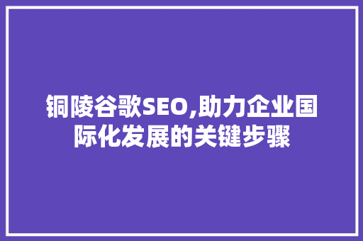 铜陵谷歌SEO,助力企业国际化发展的关键步骤