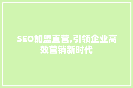 SEO加盟直营,引领企业高效营销新时代