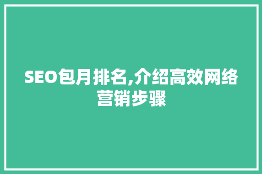 SEO包月排名,介绍高效网络营销步骤