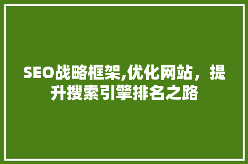 SEO战略框架,优化网站，提升搜索引擎排名之路