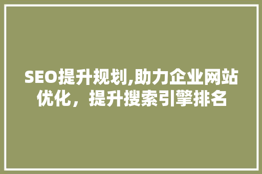 SEO提升规划,助力企业网站优化，提升搜索引擎排名