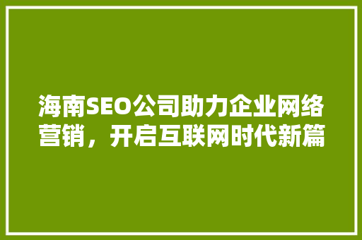 海南SEO公司助力企业网络营销，开启互联网时代新篇章