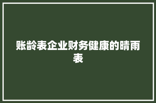 账龄表企业财务健康的晴雨表