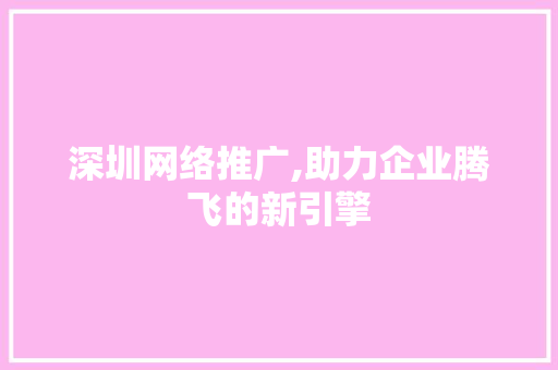 深圳网络推广,助力企业腾飞的新引擎
