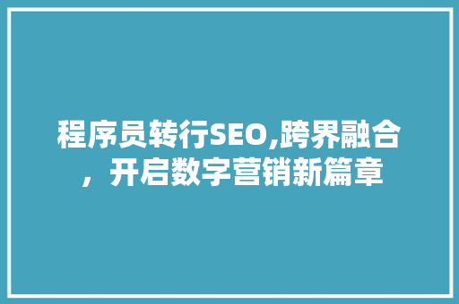 程序员转行SEO,跨界融合，开启数字营销新篇章