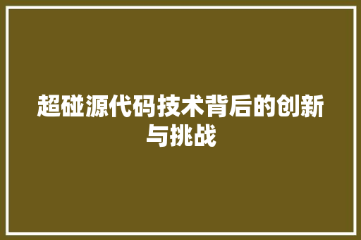 超碰源代码技术背后的创新与挑战