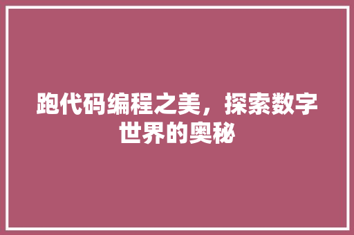 跑代码编程之美，探索数字世界的奥秘  第1张