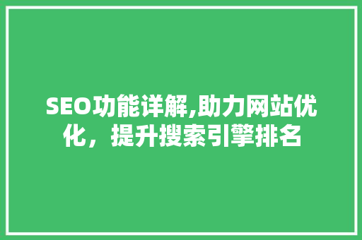SEO功能详解,助力网站优化，提升搜索引擎排名