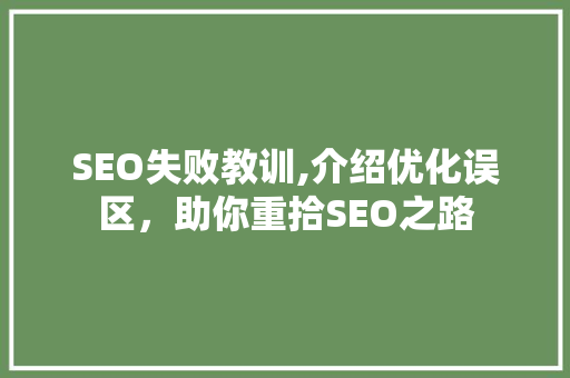 SEO失败教训,介绍优化误区，助你重拾SEO之路