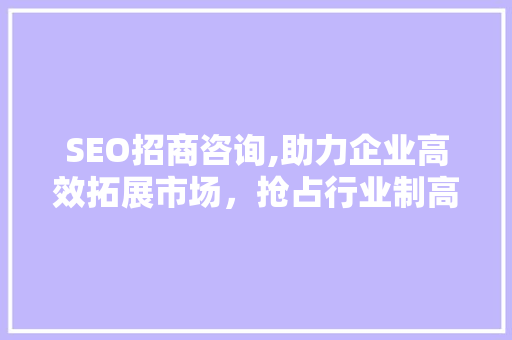 SEO招商咨询,助力企业高效拓展市场，抢占行业制高点