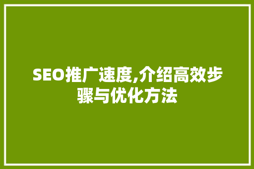 SEO推广速度,介绍高效步骤与优化方法  第1张