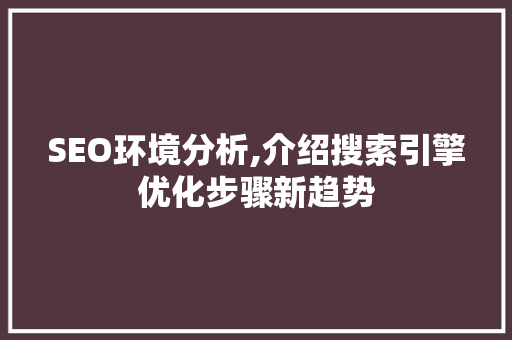 SEO环境分析,介绍搜索引擎优化步骤新趋势