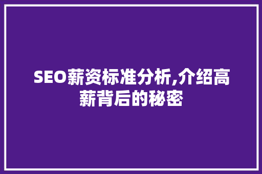 SEO薪资标准分析,介绍高薪背后的秘密