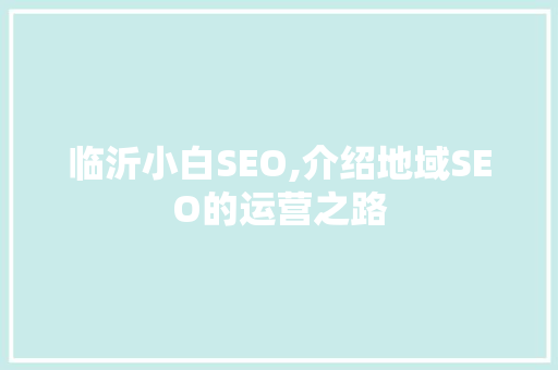 临沂小白SEO,介绍地域SEO的运营之路