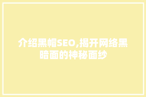 介绍黑帽SEO,揭开网络黑暗面的神秘面纱