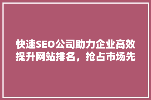 快速SEO公司助力企业高效提升网站排名，抢占市场先机