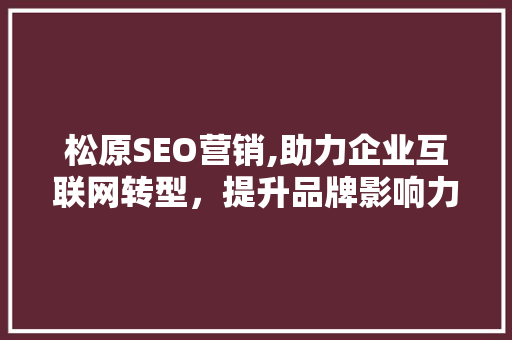 松原SEO营销,助力企业互联网转型，提升品牌影响力