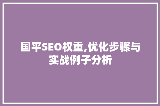 国平SEO权重,优化步骤与实战例子分析