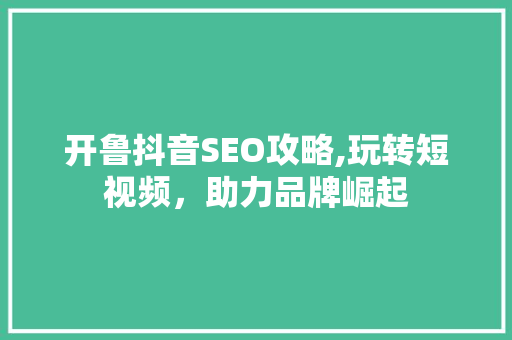 开鲁抖音SEO攻略,玩转短视频，助力品牌崛起
