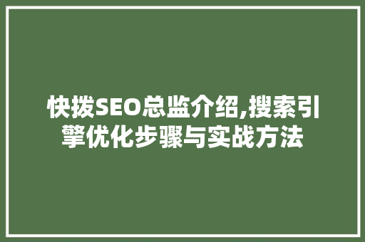 快拨SEO总监介绍,搜索引擎优化步骤与实战方法