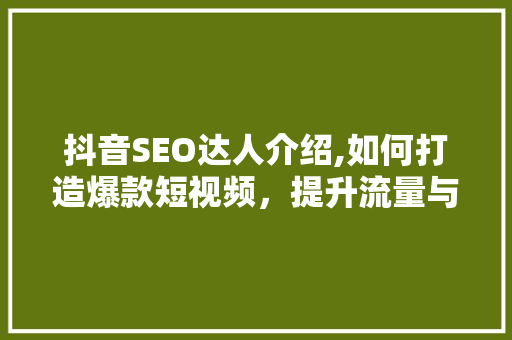 抖音SEO达人介绍,如何打造爆款短视频，提升流量与影响力  第1张