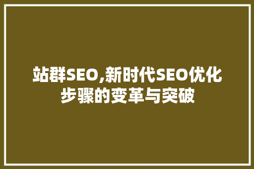 站群SEO,新时代SEO优化步骤的变革与突破