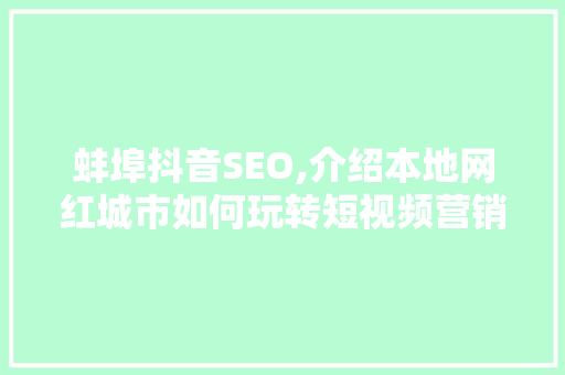 蚌埠抖音SEO,介绍本地网红城市如何玩转短视频营销