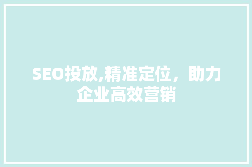 SEO投放,精准定位，助力企业高效营销