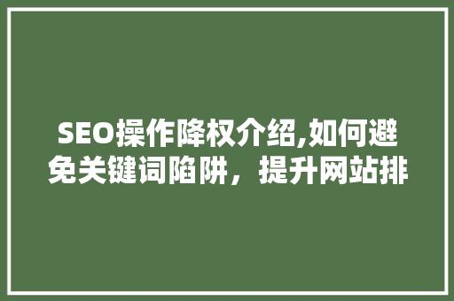 SEO操作降权介绍,如何避免关键词陷阱，提升网站排名
