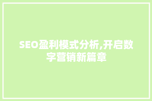 SEO盈利模式分析,开启数字营销新篇章