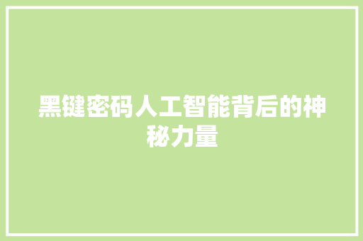 黑键密码人工智能背后的神秘力量