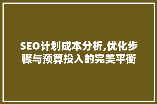 SEO计划成本分析,优化步骤与预算投入的完美平衡