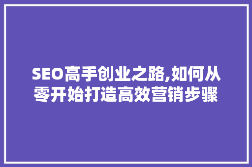 SEO高手创业之路,如何从零开始打造高效营销步骤