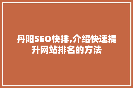 丹阳SEO快排,介绍快速提升网站排名的方法