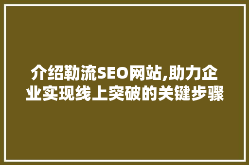 介绍勒流SEO网站,助力企业实现线上突破的关键步骤