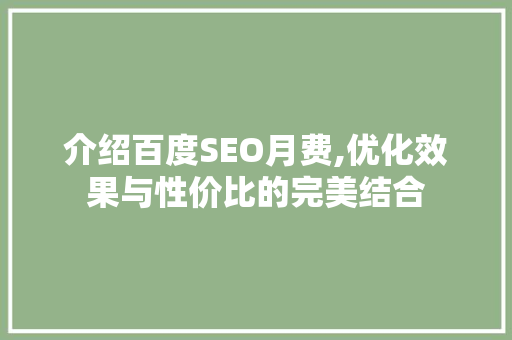介绍百度SEO月费,优化效果与性价比的完美结合