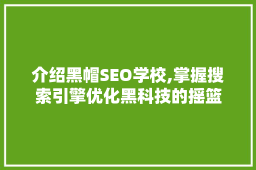 介绍黑帽SEO学校,掌握搜索引擎优化黑科技的摇篮