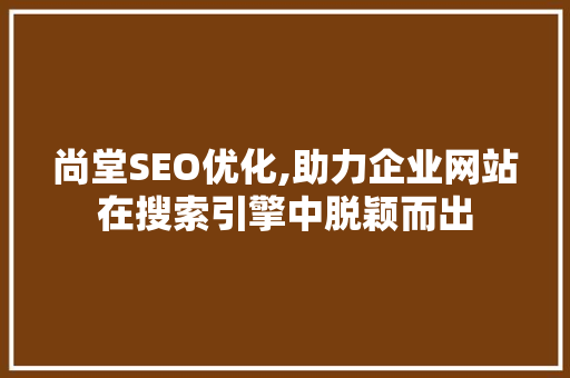 尚堂SEO优化,助力企业网站在搜索引擎中脱颖而出