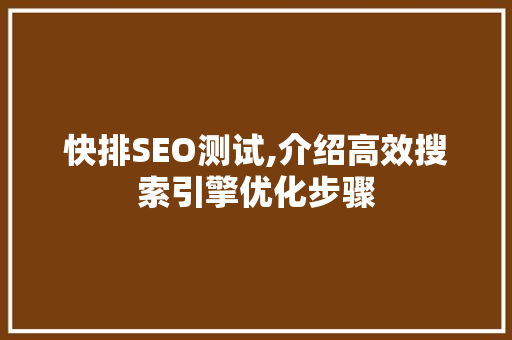 快排SEO测试,介绍高效搜索引擎优化步骤