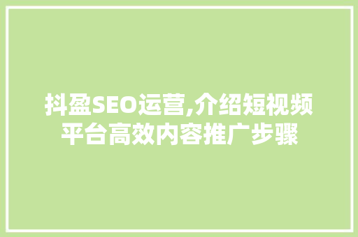 抖盈SEO运营,介绍短视频平台高效内容推广步骤