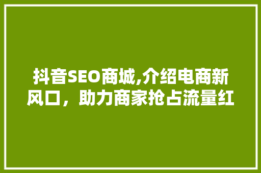 抖音SEO商城,介绍电商新风口，助力商家抢占流量红利