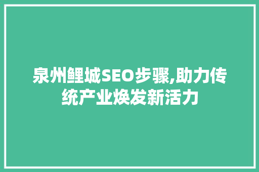 泉州鲤城SEO步骤,助力传统产业焕发新活力
