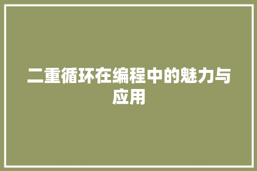 二重循环在编程中的魅力与应用
