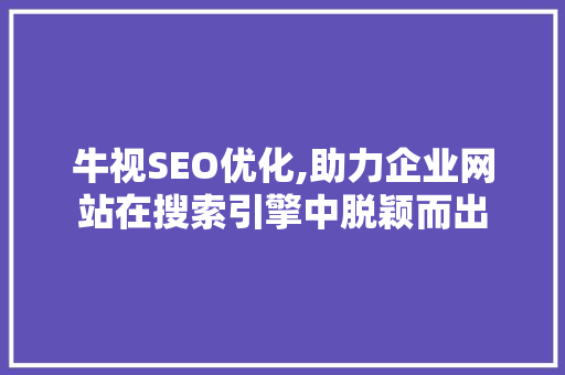 牛视SEO优化,助力企业网站在搜索引擎中脱颖而出